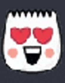 a white cartoon character with red hearts in his eyes and a smile on his face .