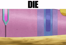 a cartoon scene with the word die in black letters