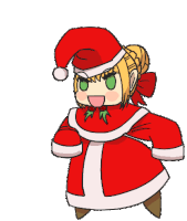 a cartoon of a girl dressed in a santa suit and hat