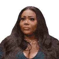a woman with long hair is wearing a necklace and a blue top .