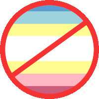 a red circle with a cross through it and a rainbow flag inside