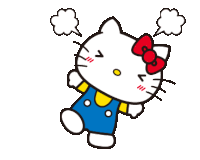 a cartoon drawing of hello kitty with a red bow and smoke coming out of her mouth