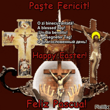 a picture of jesus on the cross with the words happy easter feliz pascua