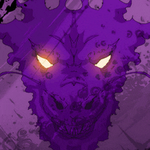 a purple monster with glowing eyes and sharp teeth