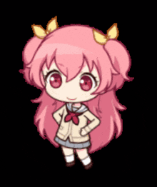 a pixel art of a girl with pink hair and a bow on her head