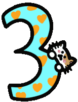 a number 3 with hearts on it and a cat on it