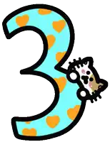 a number 3 with hearts on it and a cat on it