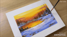 a painting of a snowy landscape is being made by animatica