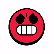 a red smiley face with black eyes and a black mouth