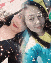 two women are posing for a picture and one has red lipstick on her lips