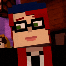 a minecraft character with glasses and red hair