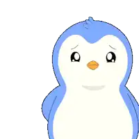 a cartoon penguin is holding a sign that says sorry