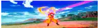 a pixel art of a person holding a fireball in a field