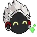 a cartoon of a person wearing a mask with horns and headphones .