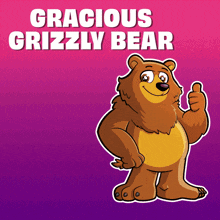 a grizzly bear giving a thumbs up on a purple background