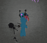 a pixel art drawing of a blue pony with headphones