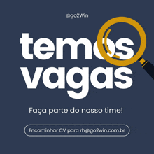 a blue background with a magnifying glass and the words " temos vagas "