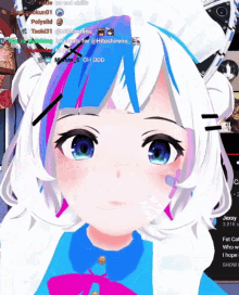 a video of a girl with blue and pink hair is being played