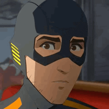 a close up of a cartoon character 's face with a mask on