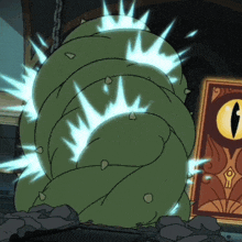 a cartoon drawing of a cactus with a glowing eye