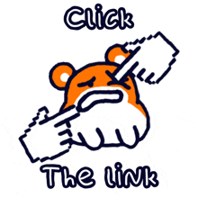 a cartoon of a hamster holding a piece of paper and the words click the link below it