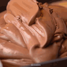 a close up of a container of chocolate ice cream with the words mr.cakes on the bottom