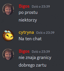 a screenshot of a conversation between bigos and cytryna