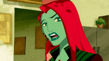 a cartoon character with red hair and a green face