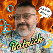 a man with a beard and the name patrick
