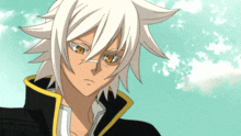 a cartoon character with white hair and brown eyes is wearing glasses