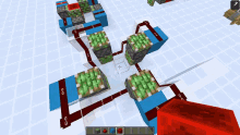 a screenshot of a minecraft game shows a red block and a green block