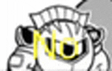 a black and white drawing of a cartoon character with a yellow stripe on his face .
