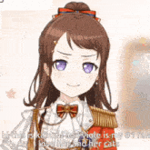 a picture of a girl with purple eyes and a caption that says " hi this is kasumi and viole is my # 1 fan