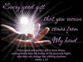 a picture of a hand holding a light with a quote from james 1:17