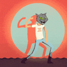 a cartoon drawing of a cat wearing a vote for trump t-shirt