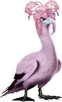 a cartoon duck with pink hair and a pink hat
