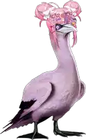 a cartoon duck with pink hair and a pink hat