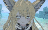a close up of a cartoon character with a fox ear