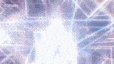 a person is standing in front of a purple and blue light .