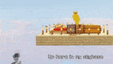 a minecraft world with a bed , trunk , and candles on it .