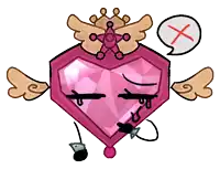a drawing of a pink heart with wings and a speech bubble with an x on it