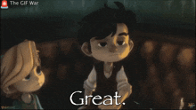 a cartoon of a boy and a girl with the words " great " below them