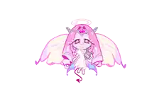 a cartoon drawing of an angel with pink hair