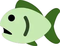a green fish with a black spot on its head