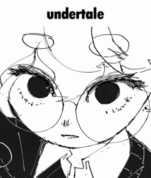 a black and white drawing of a person with the word undertale on it