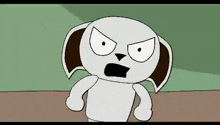 a cartoon dog with a very angry look on his face is running .