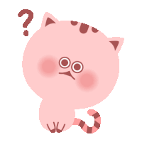 a pink cat with a question mark above it 's head