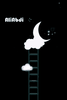 a ladder with a cloud and a crescent moon on it