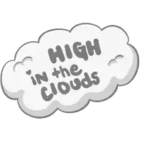 a cloud with the words " high in the clouds " written on it