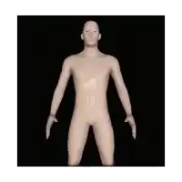 a naked man with his arms outstretched is standing in a black box .